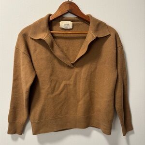Wilfred Aritzia Clara Merino Wool Waist Sweater 3/4 Sleeve Camel Size Small